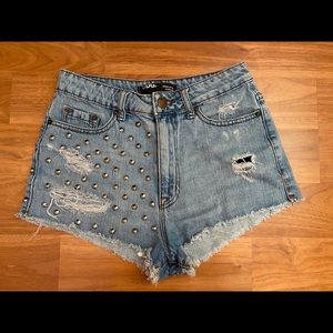 High rise cheeky denim shorts